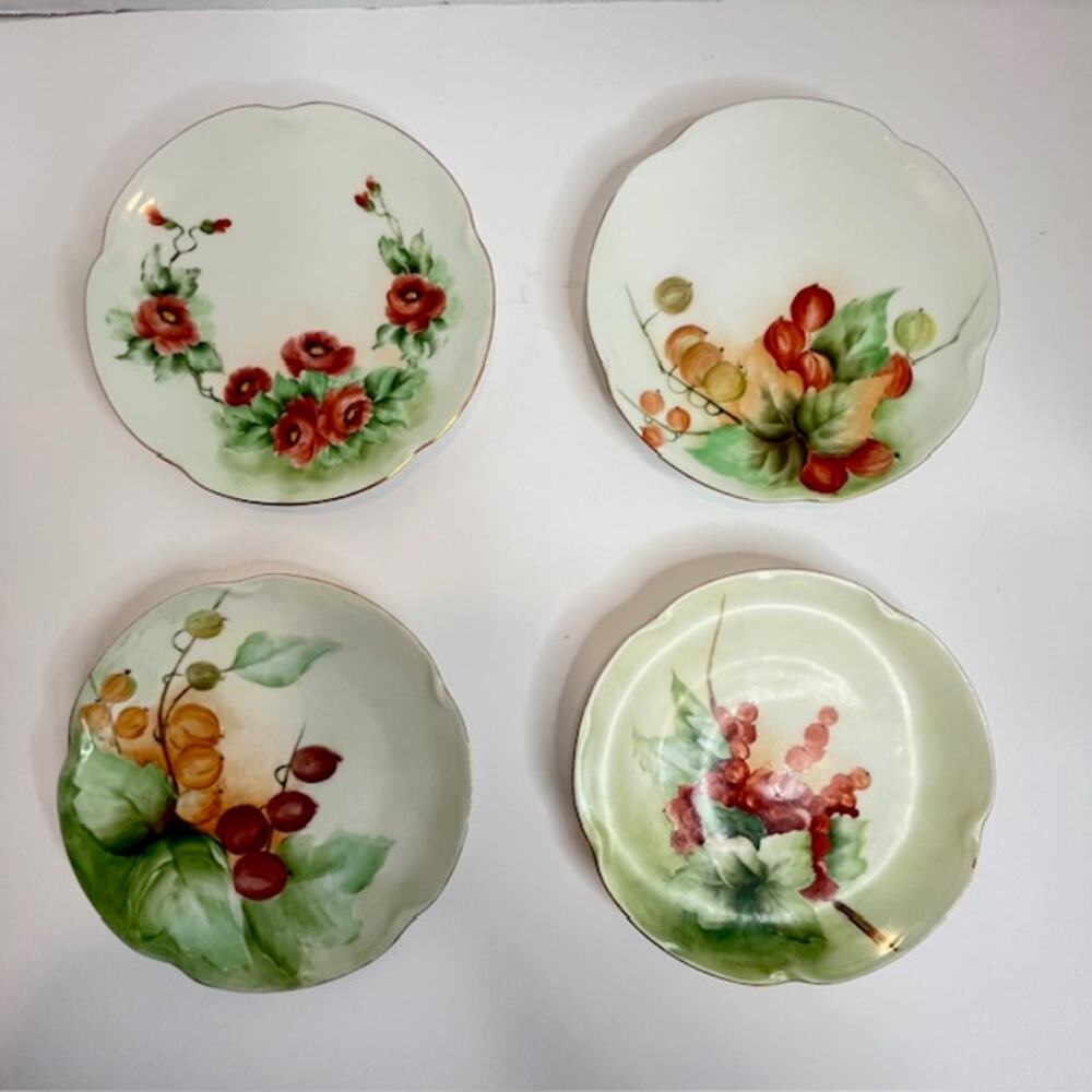 Set of 4 J H R Lois Bavaria Hand Painted Vintage Plates Floral Plates